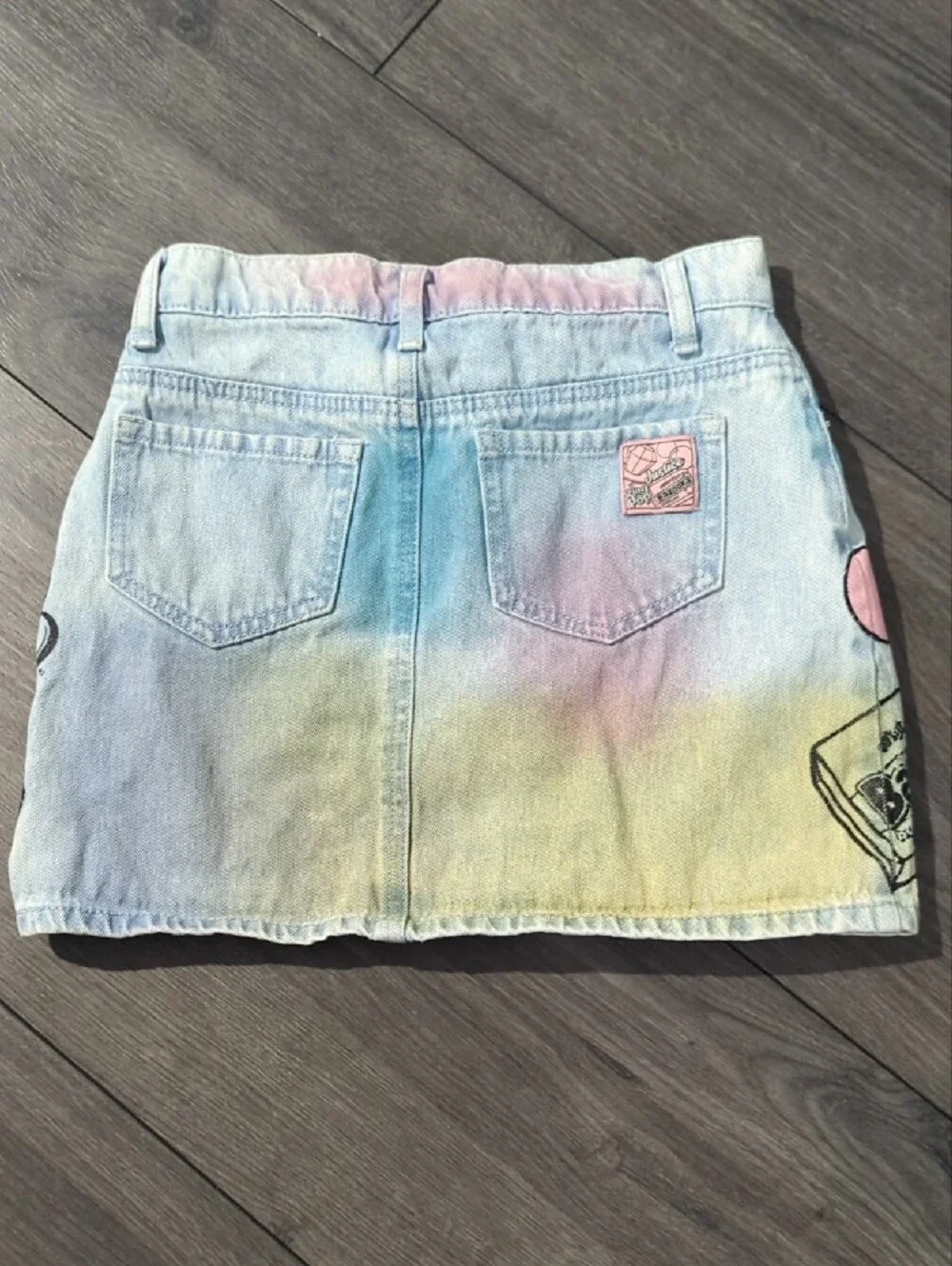 Justice Pastel Tie-Dye Denim Skirt with Bazooka And Ring Pop Graphics